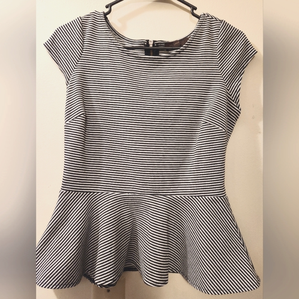 The Limited Black and White Striped Peplum Blouse